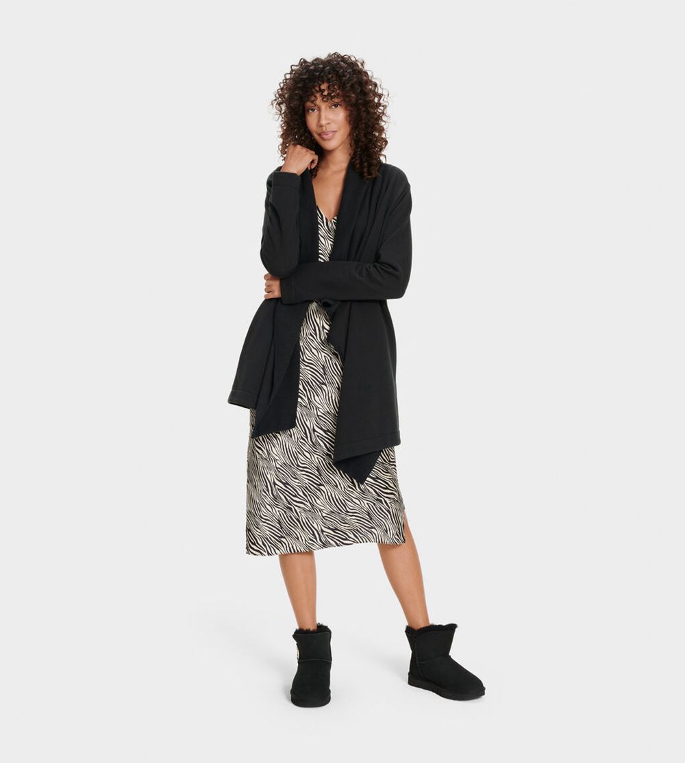 Ugg Cardigan Womens - Ugg Janni Fleece Blanket Black - 513MXURGF